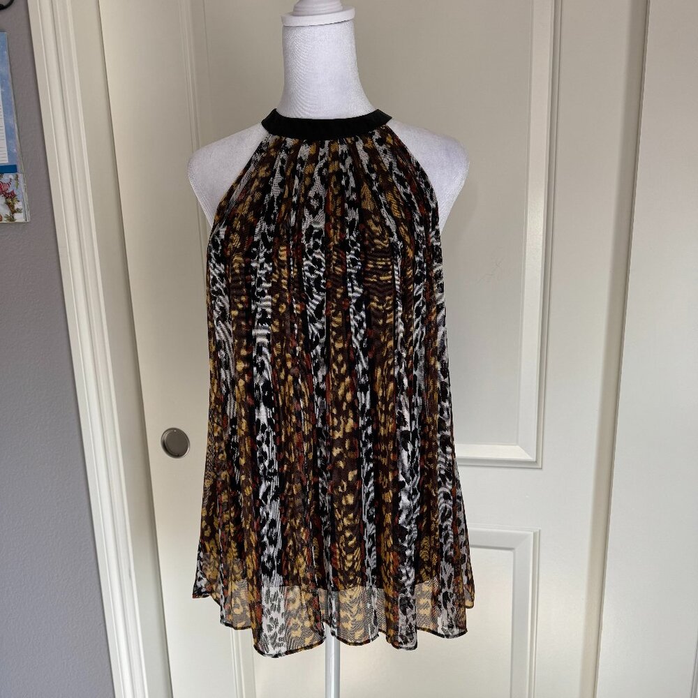 ECI Animal Print Pleated Sleeveless Top, Size 8